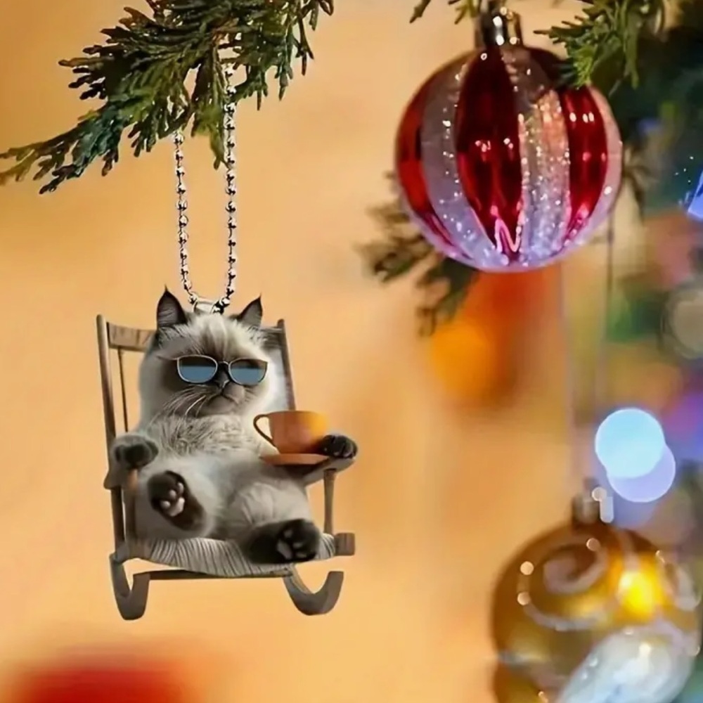 Rocking Chair Hipster Siamese Kitty Cat Shaped Hanging Ornament / Fan Pull